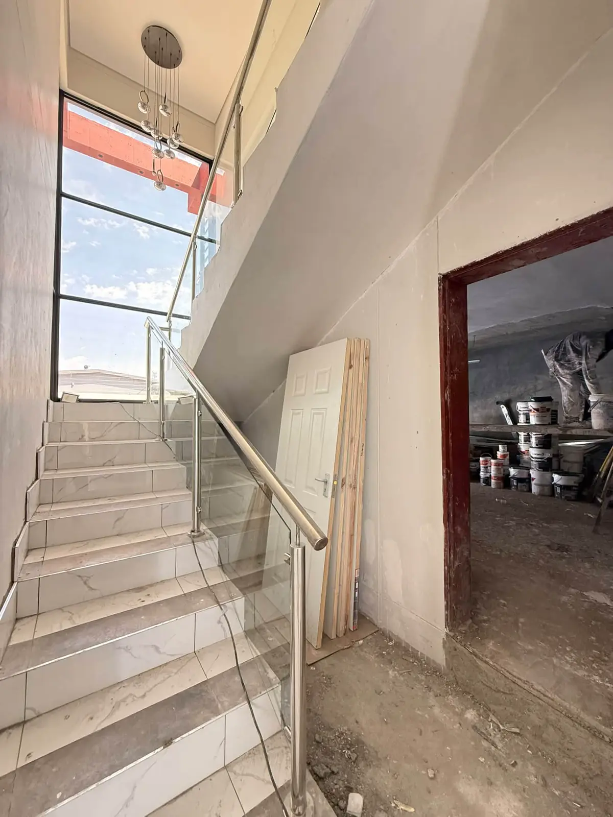 The stairs: Staircase with glass balustrade